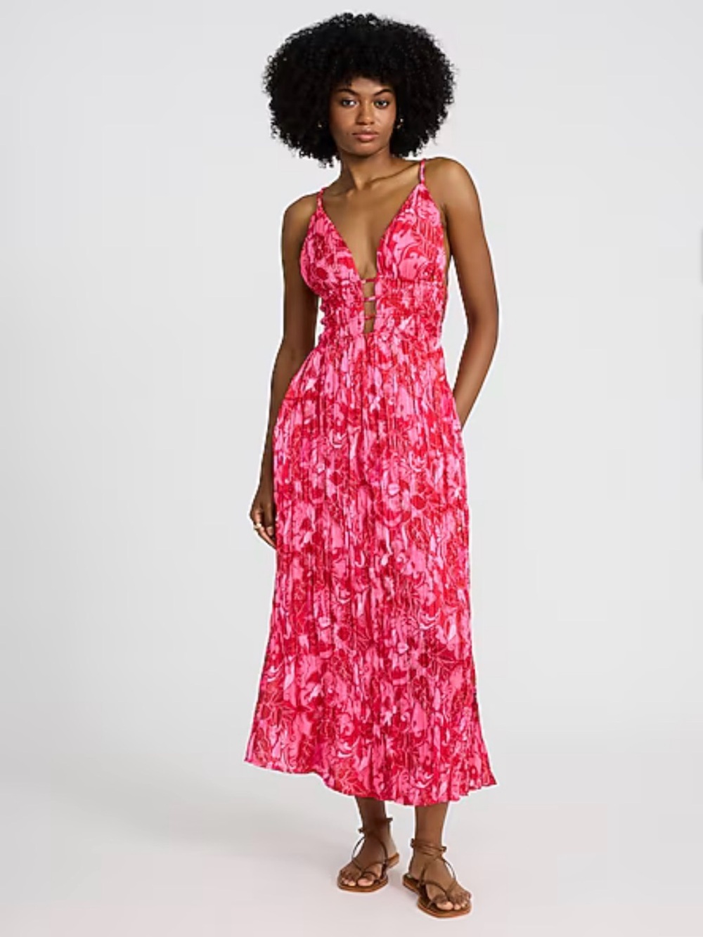 Express Pink Floral Plunge Maxi Dress